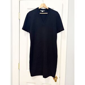 St. John Santana Knit Dress Black V Neck Size M Made in USA